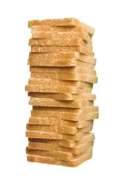 Stack of sliced bread isolated on white background