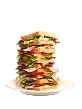 Oversized sandwich isolated on white background