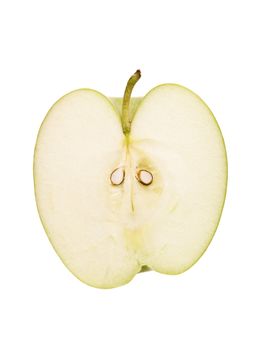 Apple cut in half isolated on white background