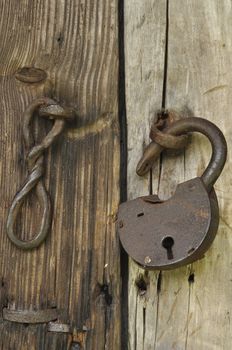 Lock old on a wooden old door

