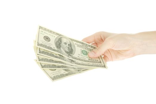 Hand with money isolated on white background