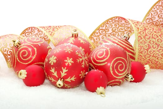 Christmas balls over white background