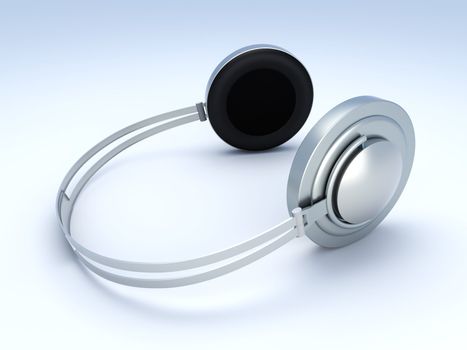 3D rendered Illustration. Chrome / Silver Headphones.