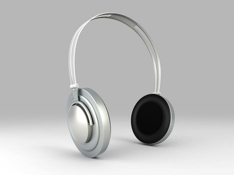 3D rendered Illustration. Chrome / Silver Headphones.