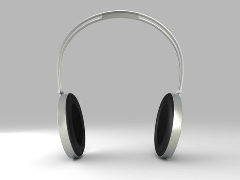 3D rendered Illustration. Chrome / Silver Headphones.