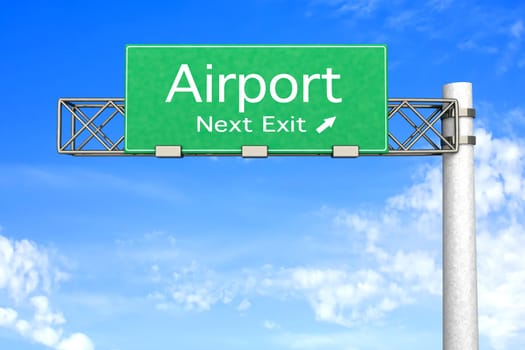 3D rendered Illustration. Highway Sign next exit to the Airport.  
