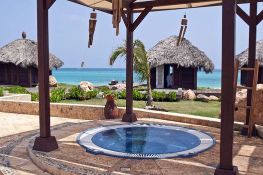 Spa in the Caribbean, jacuzzi and massage huts.