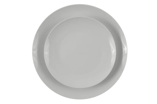 Round white plates isolated on white background.