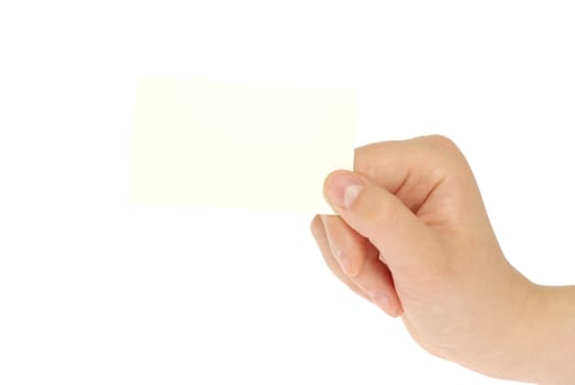 card blank in a hand isolated on white