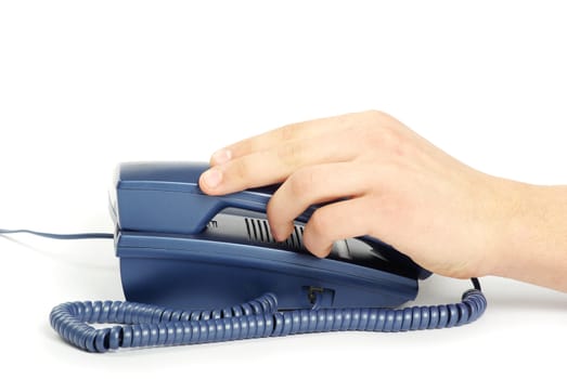 telephone receiver in hand isolated on white