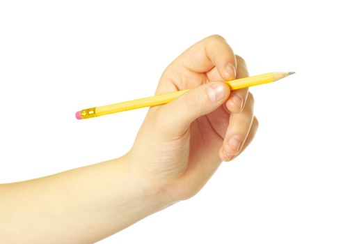 Hand with pencil isolated on white