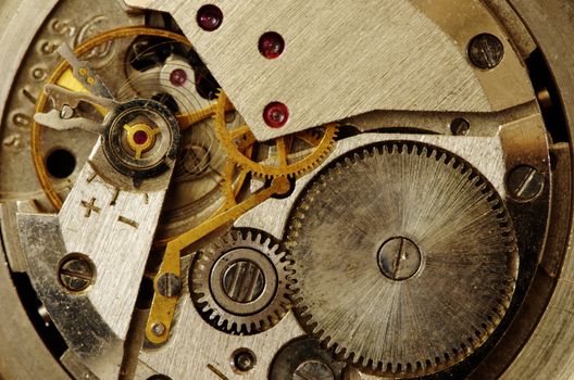Closeup of old metal clock mechanism