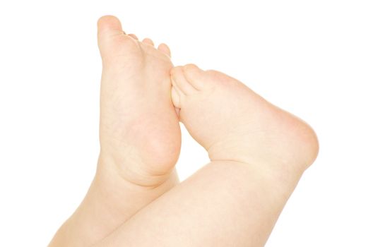 newborn baby feet and hands isolated on white