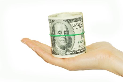 Hand with money isolated on white background