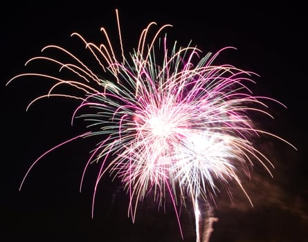 Firework display against black sky