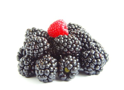 raspberry and blackberry on  white isolated background