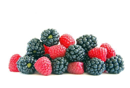 raspberry and blackberry on  white isolated background