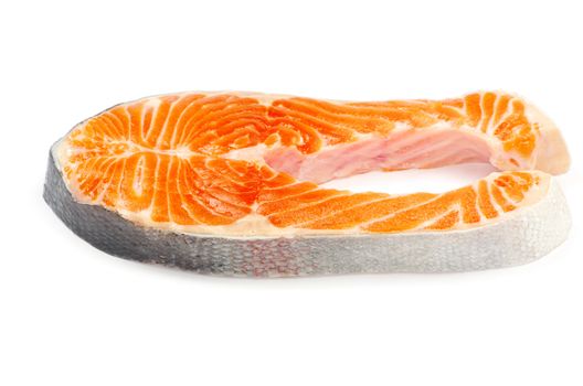 fresh salmon steak on white background