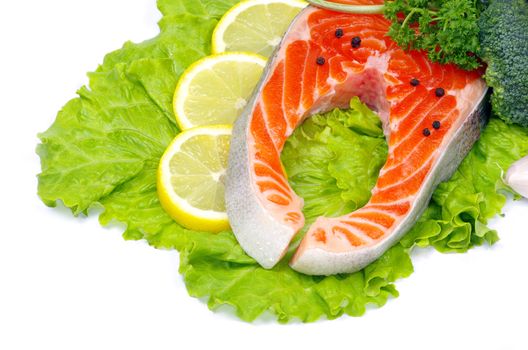 raw salmon and spices isolated