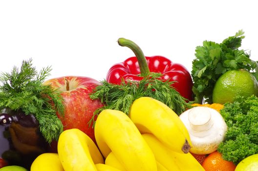 vegetables and fruits on white