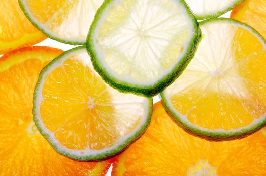 Mixed sliced citrus fruit background