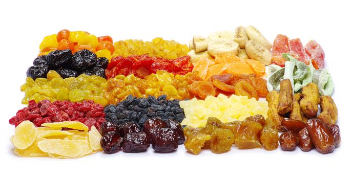 assorted dried fruits isolated on white