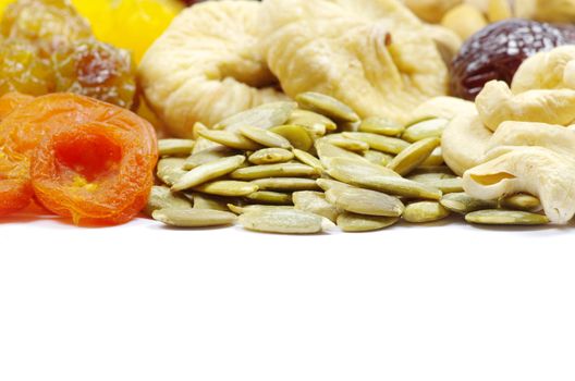 assorted dried fruits isolated on white