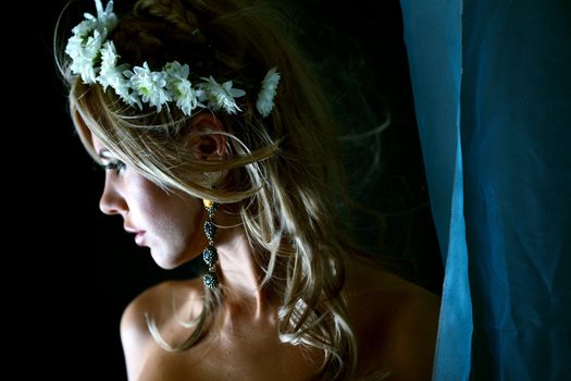 young women on black flowers in hair