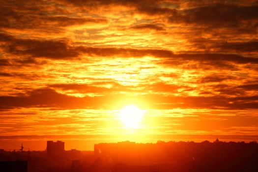 city sunrise close up yellow sky