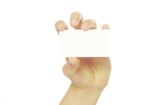 card blank in a hand isolated on white