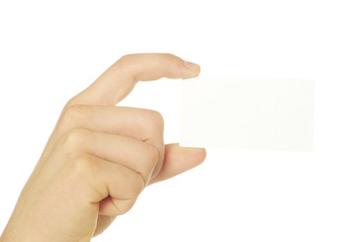 card blank in a hand isolated on white