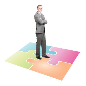 Businessman solving a puzzle