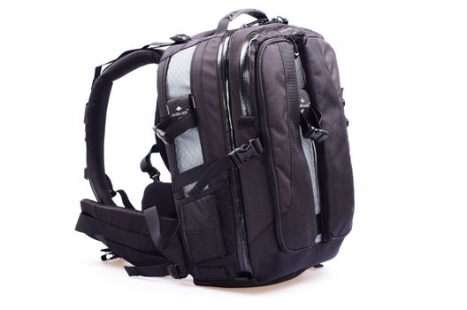 Black backpack isolated on white