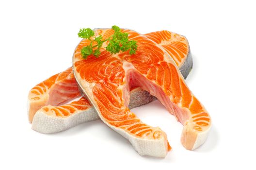 fresh salmon steak on white background