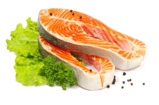 raw salmon and spices isolated