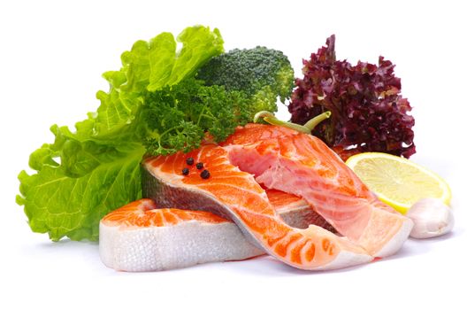 raw salmon and spices isolated