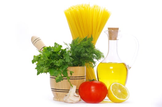 pasta ingredients isolated on white background