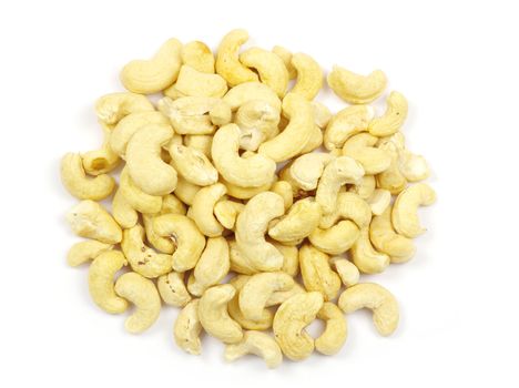 Pile of cashew nuts isolated on white 