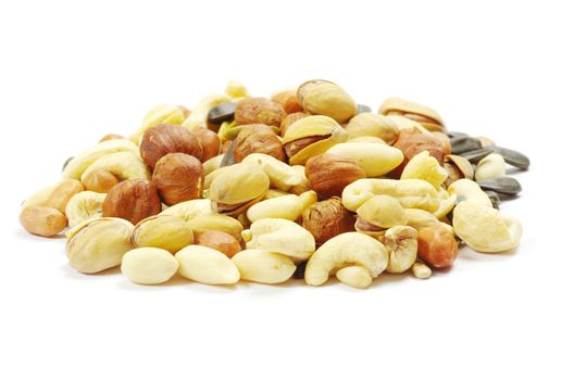 Assorted mixed nuts on white background