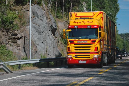 Truck driving. E-18 Larvik/Skien. Vestfold, Norway. 2006.