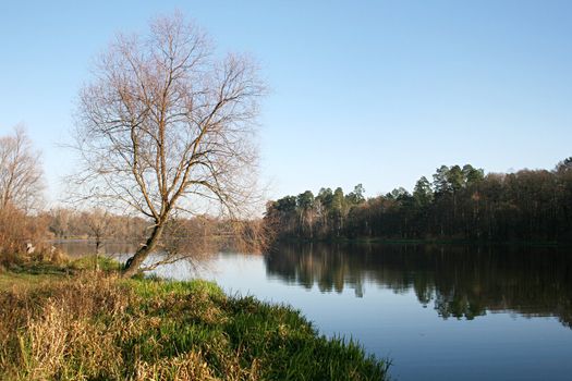 Scenic view of a lake in autumn in early morning