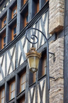 old style lamppost and half-timbered house (Burgundy France)