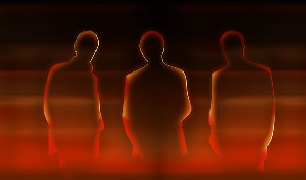 abstract lighted silhouettes of three business men