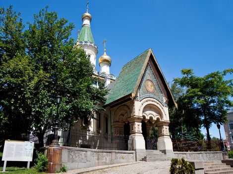 a view of the russian church Saint Nicholas the Wonderworker in sofia, bulgaria