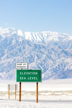 Elevation sea level sign, Death Valley National Park, California, USA