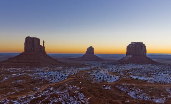 The Mittens and Merrick Butte during sunrise, Monument Valley National Park, Utah-Arizona, USA