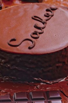 still life of Sacher cake