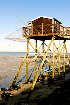 pier with fishing net, Gironde Department, Aquitaine, France