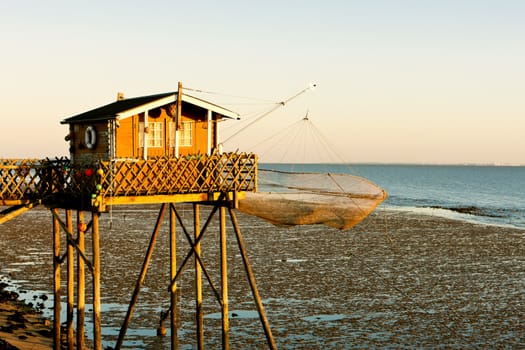 fishing house with fishing net, Gironde Department, Aquitaine, France