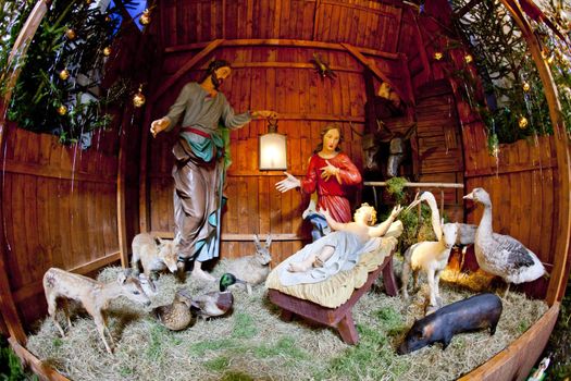 crib, interior of pilgrimage church, Wambierzyce, Poland